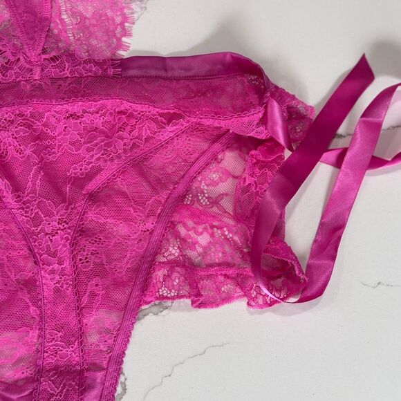 Victoria’s Secret | The Dreamer Hot Pink Open Cup Apron Teddy 4384 - Picture 13 of 13